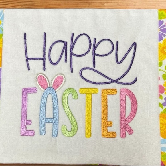 Hand Crafted Easter Placemat Snack Mat Cotton Embroidered Pastel Happy Easter - Picture 5 of 11